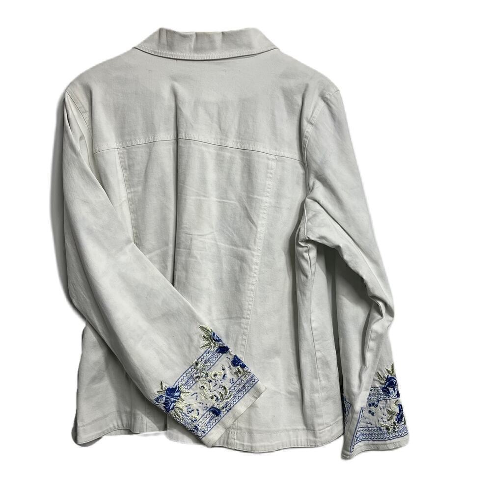 Denim & Co Jean Jacket Womens White Embroidered Sleeve Lined Pockets XL - Picture 3 of 5